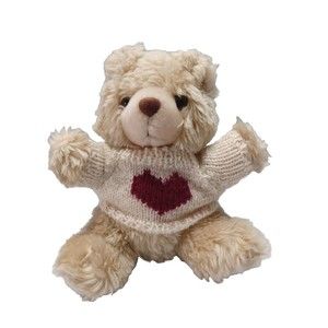 Cute Little Tan Teddy Bear with Knit Sweater with Heart from Teleflora